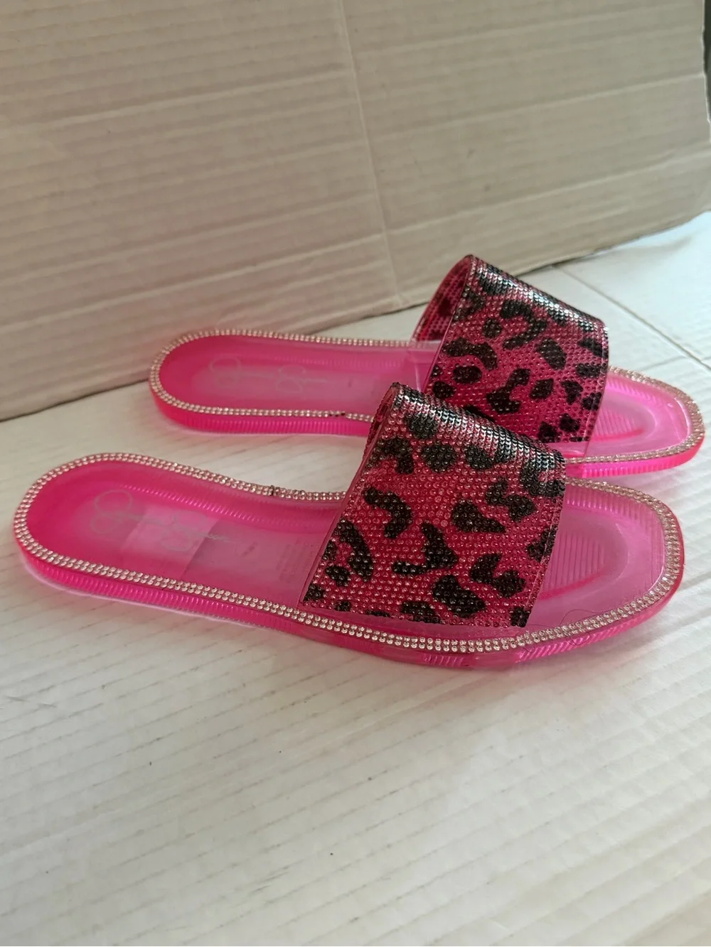 Jessica Simpson Kassime Crystal Embellished pink rhinestone Jelly Slide Sandal 6